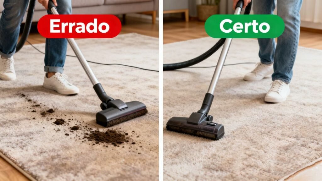 Comparação entre técnica errada e correta de aspiração em tapete