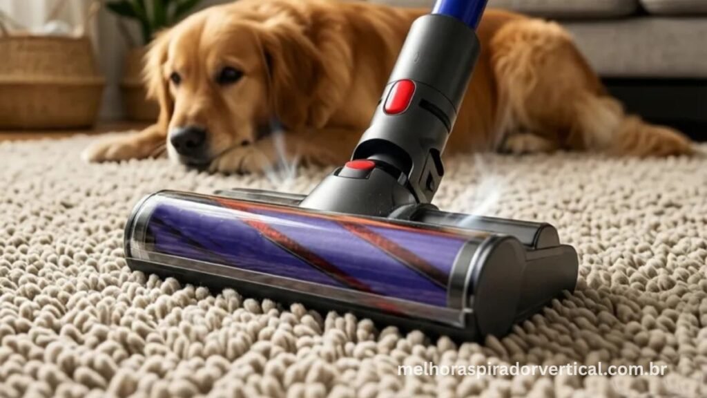 Cepilho Motorbar do Dyson V11 Absolute removendo pelos de cachorro de tapete grosso