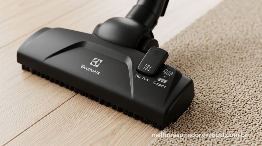 Bocal DustPro do Electrolux Easy Box com regulagem sendo ajustado de piso duro para tapete