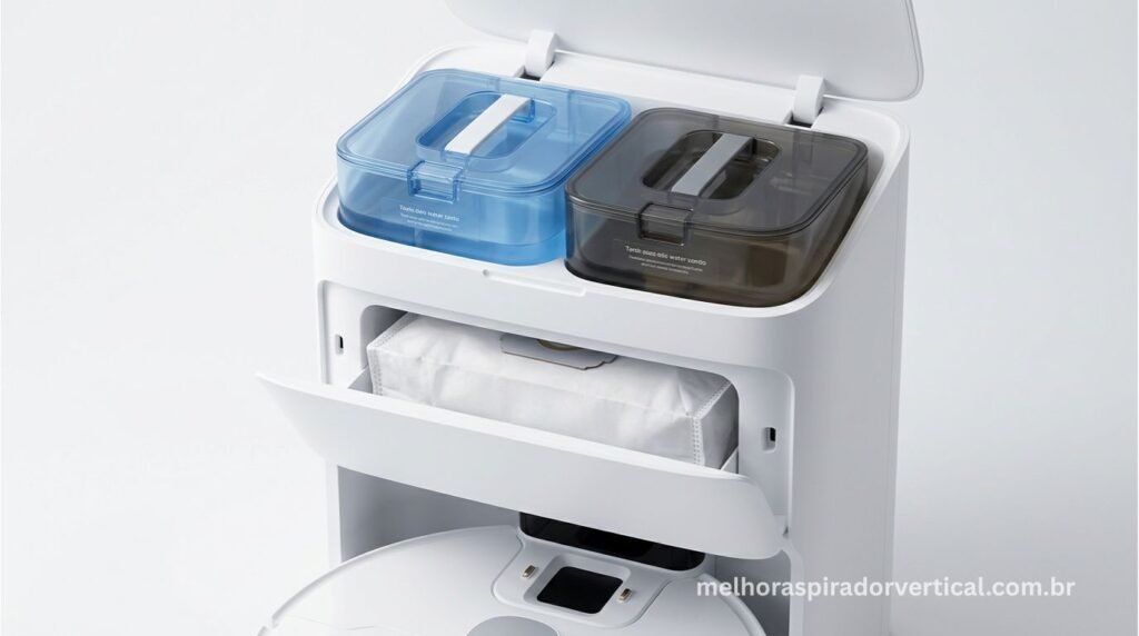 Estação base multifuncional do Xiaomi X20+ com tanques de água limpa e suja de 4 litros e compartimento de saco descartável