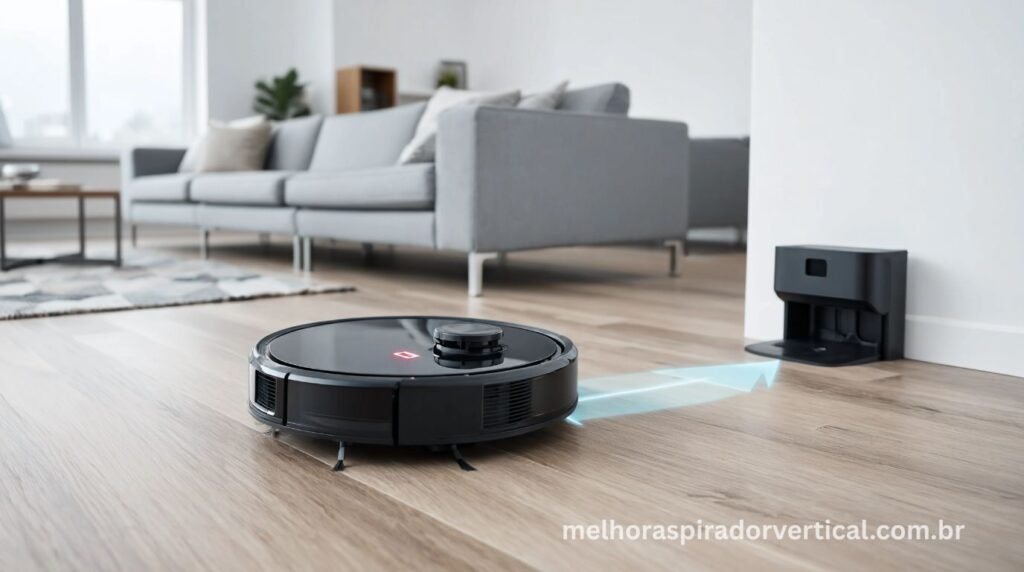 Philco PAS26P retornando automaticamente para a base de carregamento ao detectar bateria fraca em sala de apartamento