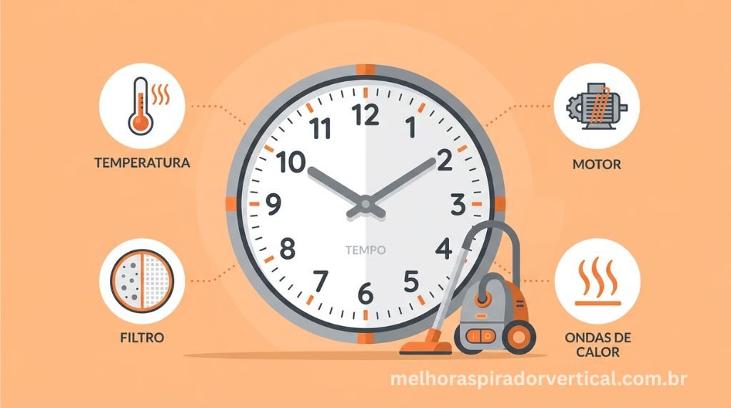 Seção de perguntas frequentes sobre por quanto tempo o aspirador de pó pode ficar ligado