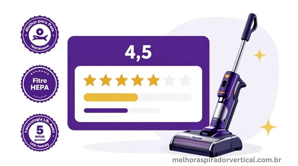 Ilustração de avaliação 4,5 estrelas do Shark Navigator Lift-Away Deluxe com selos de qualidade