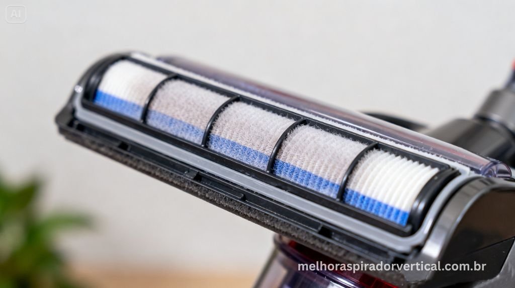 Sistema de filtro HEPA e vedação anti-alérgeno do Shark Navigator Lift-Away Deluxe em destaque