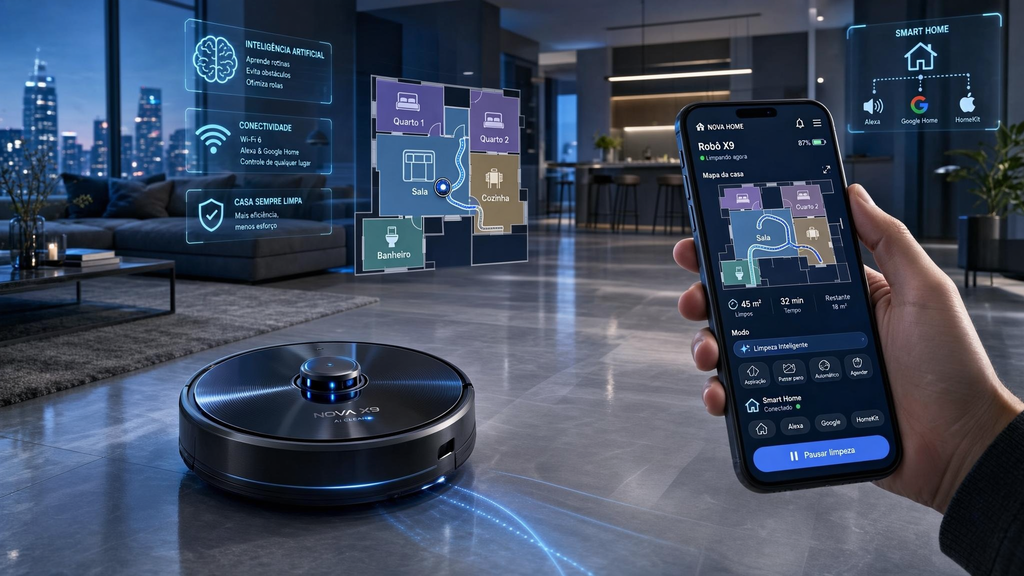 Tecnologia de inteligência artificial e conectividade em aspiradores de pó
